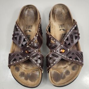 Betula by Birkenstock Joyce Beaded Double Leather Sandals Brown 8-8.5 Narrow